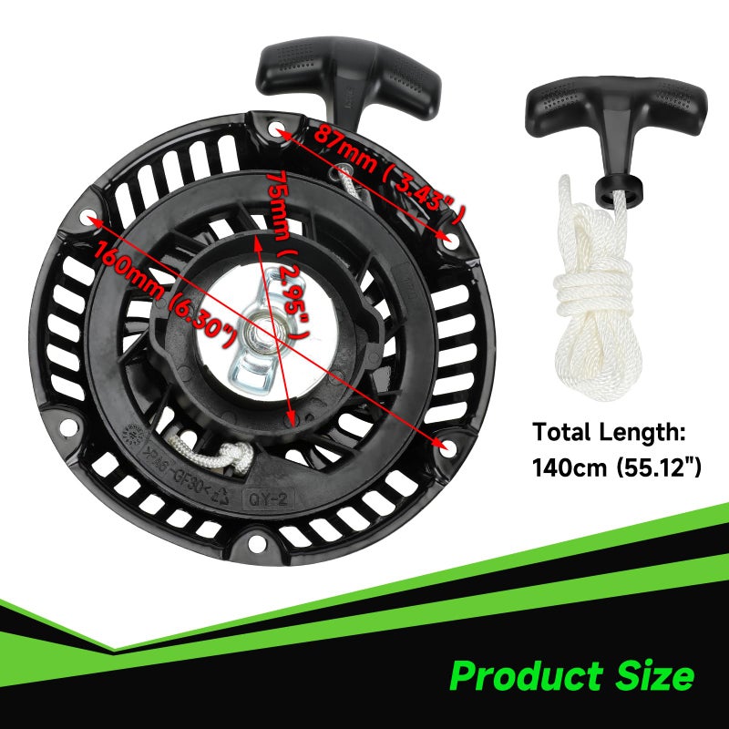 XIKOBY Pull Start Recoil Starter Assembly Compatible with Predator 212cc 196cc 6.5HP Engine Coleman CT200U CT200U-EX BT200X B200R Mini Bike KT196 Go Kart Generator Lawn Mower Parts with Pull Cord - Image 4