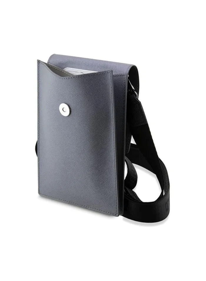 Karl Lagerfeld Phone Pouch Universal Saffiano K&C NFT Detachable Shoulder Strap with 3 Card Slot and 2 Compartment - Silver