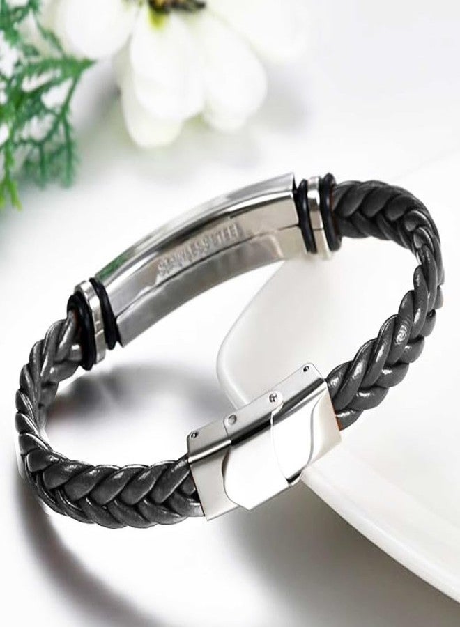 THE MEN GIFT Alhamdulillah Islam Muslim Calligraphy Braided Leather Weave Bracelets for Mens Boys Magnetic Lock Clasp Genuine Bracelet Wristband Vintage Cuff Jewelry Friendship Couple ShivBLRBr2025126 - Image 4