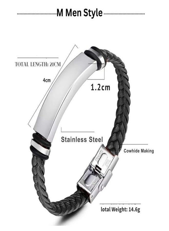 THE MEN GIFT Alhamdulillah Islam Muslim Calligraphy Braided Leather Weave Bracelets for Mens Boys Magnetic Lock Clasp Genuine Bracelet Wristband Vintage Cuff Jewelry Friendship Couple ShivBLRBr2025126 - Image 3