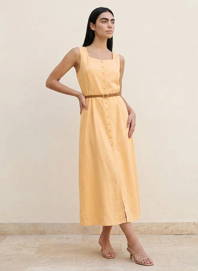 Youth A-line Midi Length Dress with Button Detail