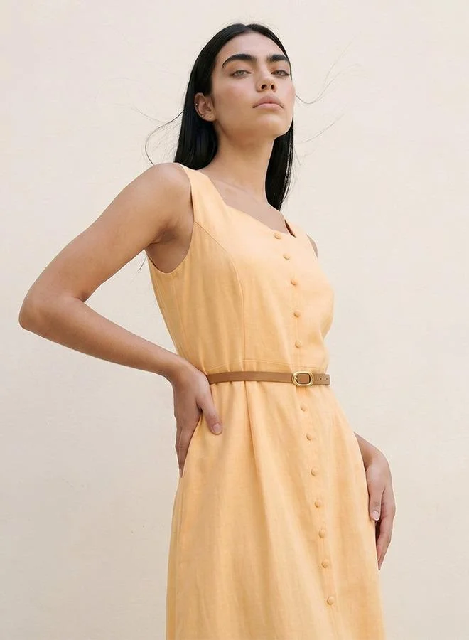 Splash FAV ORANGE Youth A-line Midi Length Dress with Button Detail for Women | Best Price UAE