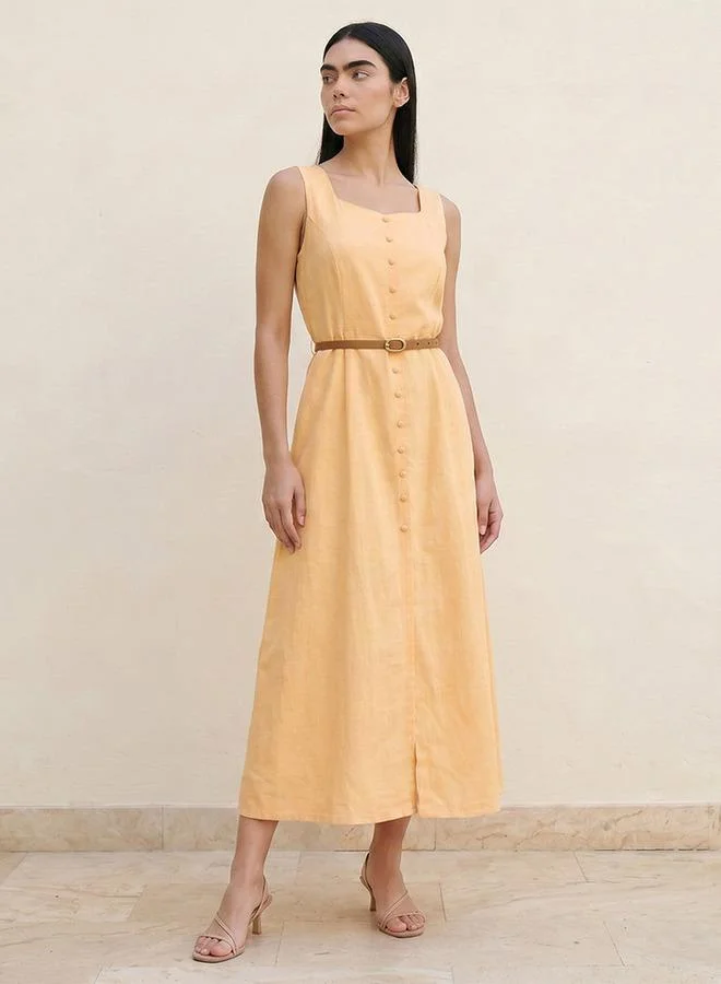 Splash FAV ORANGE Youth A-line Midi Length Dress with Button Detail for Women | Best Price UAE
