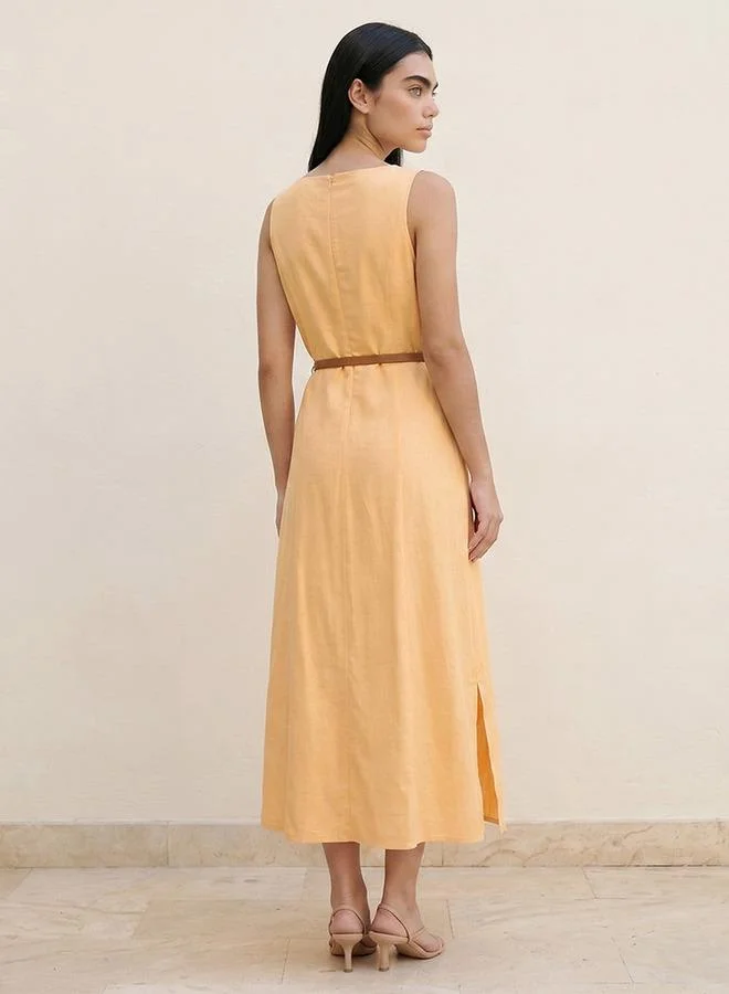 Splash FAV ORANGE Youth A-line Midi Length Dress with Button Detail for Women | Best Price UAE