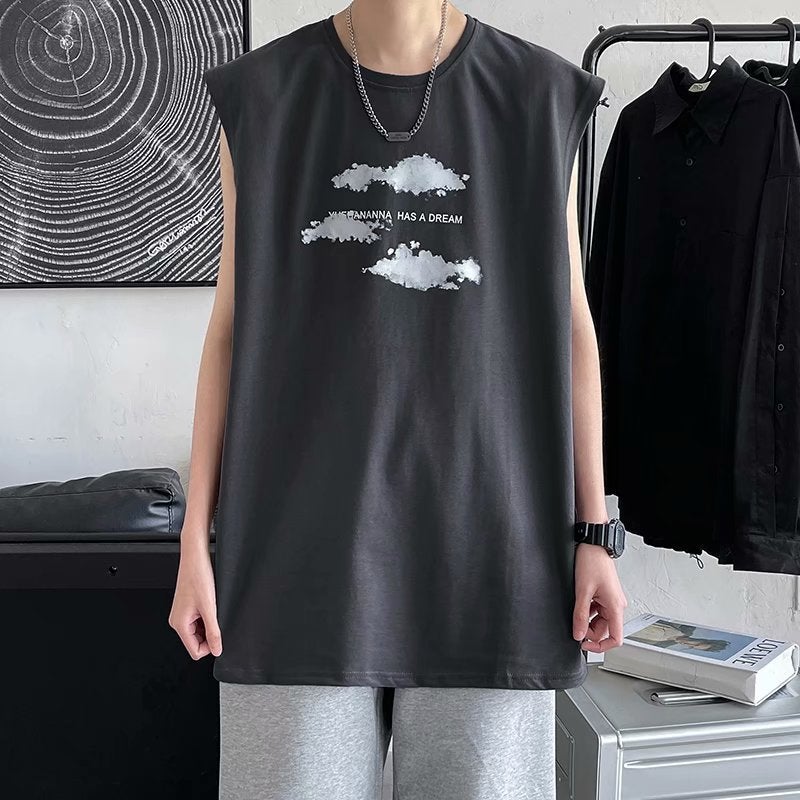 Sleeveless Mens Hip-Hop Tank Top Summer Casual Dark gray
