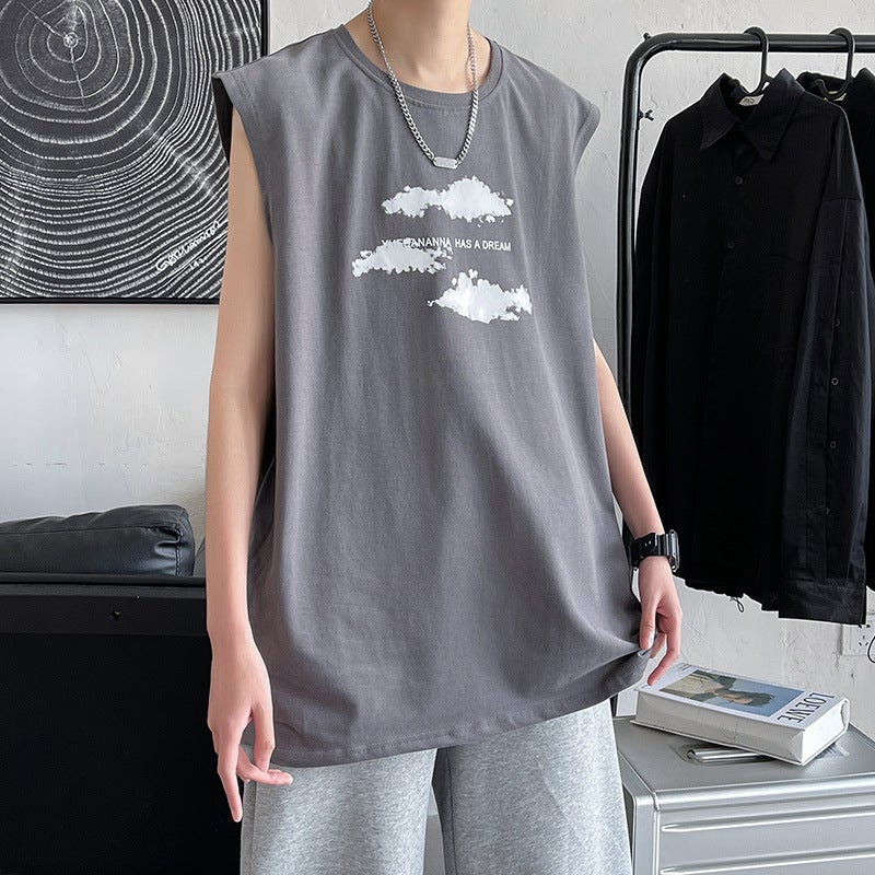 Sleeveless Mens Hip-Hop Tank Top Summer Casual Dark gray