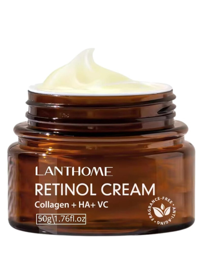 Lanthome 50g Retinol Cream for Face Retinol Face and Body Cream Reduce File Lines and Wrinkles with Collagen Hyaluronic Acid Vitamin C and 2.5% Retinol  Anti Aging Tighten and Smooth Skin Retinol Cream - Image 1