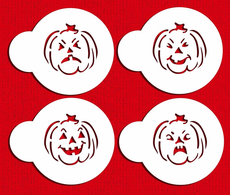 Designer Stencils C573 Mini Halloween Pumpkin Faces Cookie Stencils Beigesemitransparent - Image 1