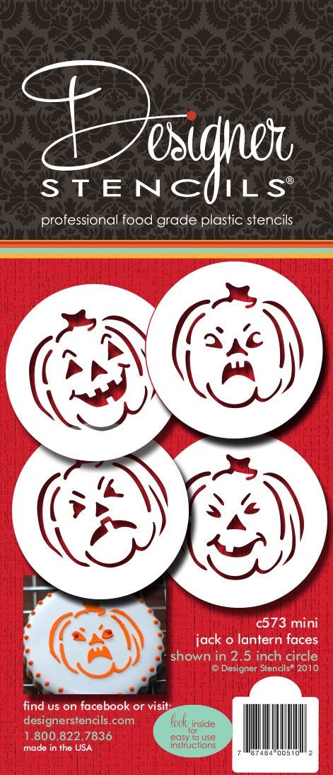 Designer Stencils C573 Mini Halloween Pumpkin Faces Cookie Stencils Beigesemitransparent - Image 3