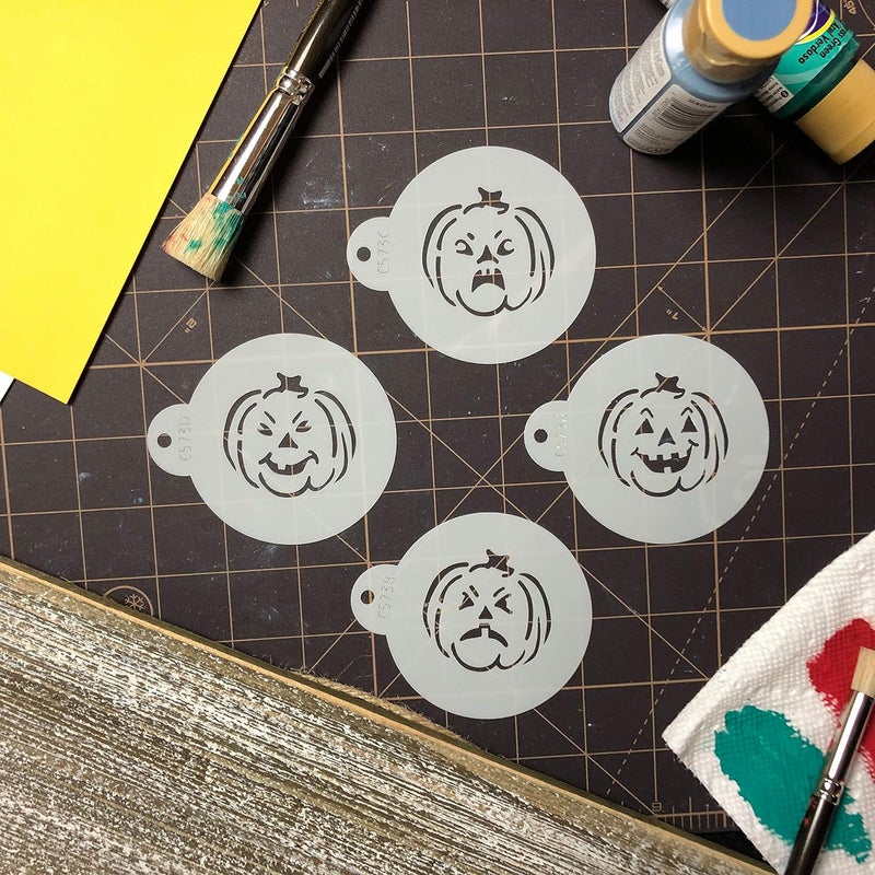 Designer Stencils C573 Mini Halloween Pumpkin Faces Cookie Stencils Beigesemitransparent - Image 5
