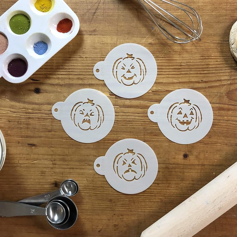 Designer Stencils C573 Mini Halloween Pumpkin Faces Cookie Stencils Beigesemitransparent - Image 4