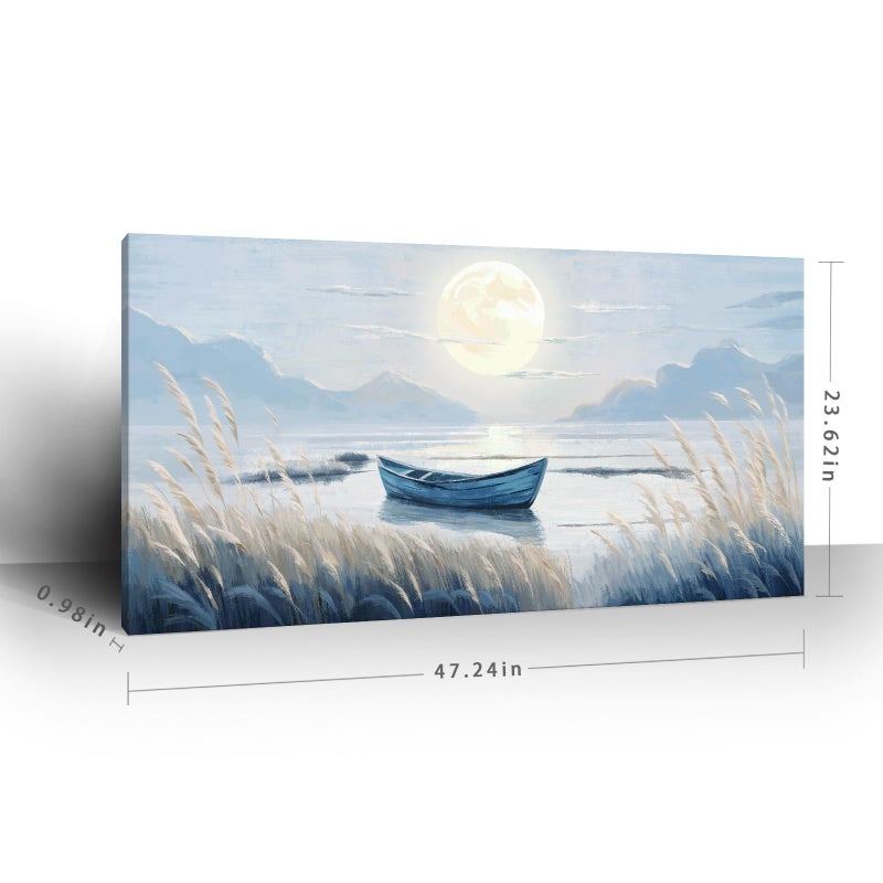 amatop Large Wall Art for Living Room Bedroom Decor - Modern Nautical Beachy Ocean Beach Seascape Nature Artwork with Blue Boat Moon Lake Mountain Sea - Relaxing Serene Canvas Picture for Coastal Rustic Home - Image 4