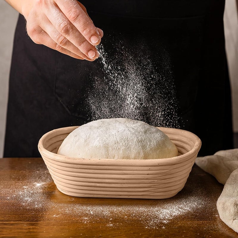 Proofing Basket For Sourdough Bread Baking, 9.8 X 5.1 In, Oval Rattan Bowl With Liner, Artisanal Loaf Proofing Supplies - Image 3