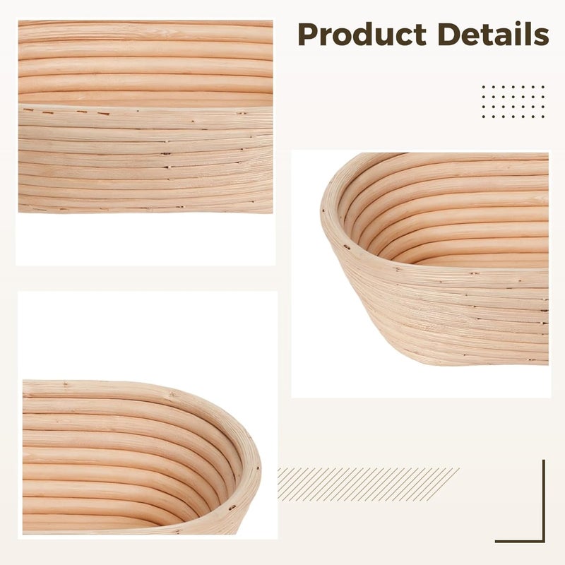 Proofing Basket For Sourdough Bread Baking, 9.8 X 5.1 In, Oval Rattan Bowl With Liner, Artisanal Loaf Proofing Supplies - Image 2