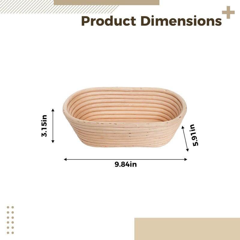 Proofing Basket For Sourdough Bread Baking, 9.8 X 5.1 In, Oval Rattan Bowl With Liner, Artisanal Loaf Proofing Supplies - Image 4