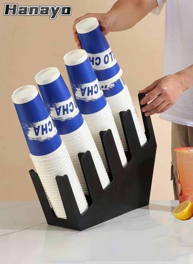 Hanayo Paper Cup Holder Disposable Coffee Cup Organizer 4 Compartment Plastic Disposable Cup Dispenser Organized Storage for Countertop Coffee Station Bar Kitchen Restaurant Office(Black) - Image 1