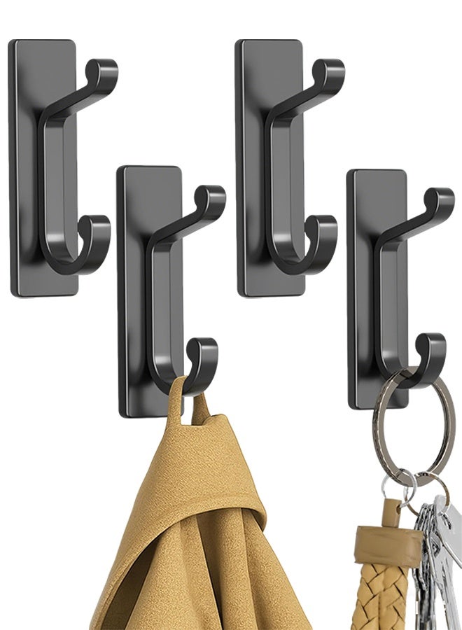 Self Adhesive Hooks, Extra Sticky and Strong, Hanging up to 6KG, Heavy Duty Stick on, No-Nail Hook for Back of Door, Black, 4 Pack - Image 1