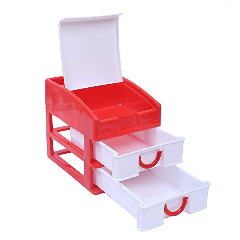 Kuber Industries Plastic Three Layer Drawer Storage Cabinet Box RedCTKTC25107 - Image 1