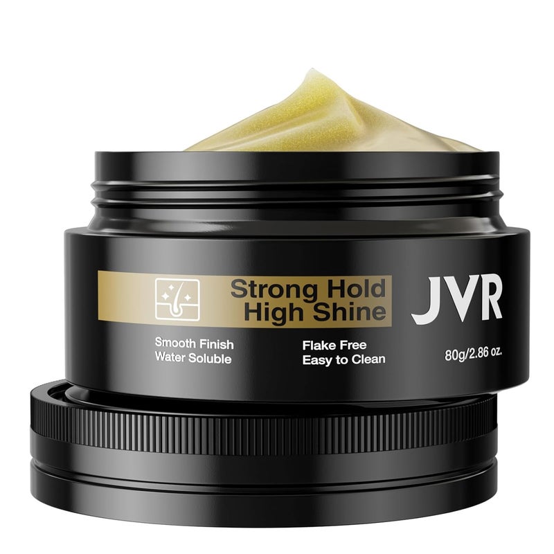 JVR Mens Hair Pomade Hair Styling Pomade For Men Strong Hold with High Shine Hair Gel Water Based Hair Cream Flake Free Easy To Wash Out For All Hair Types