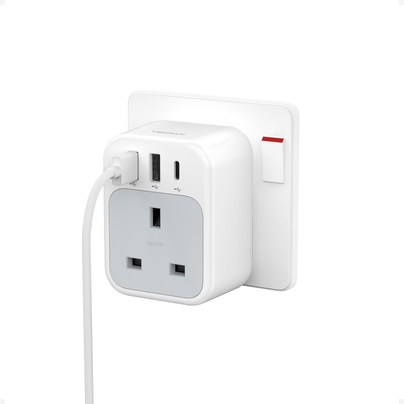 TESSAN USB C Plug Adapter UK, Plug Extension Socket with 3 USB Ports - Image 1