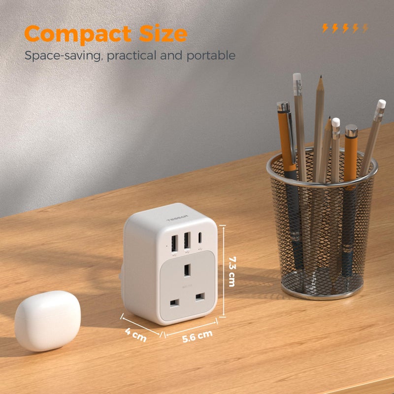 TESSAN USB C Plug Adapter UK, Plug Extension Socket with 3 USB Ports - Image 5