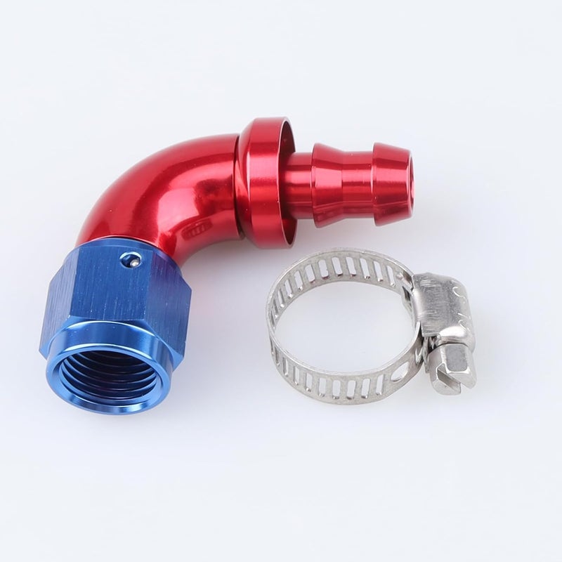 AC PERFORMANCE 90 Degree -6 AN Swivel Female to barb 3/8" Push on Lock Hose End Full Flow Fitting Aluminum Red Blue - Image 4