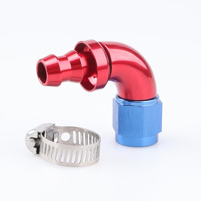 AC PERFORMANCE 90 Degree -6 AN Swivel Female to barb 3/8" Push on Lock Hose End Full Flow Fitting Aluminum Red Blue - Image 2