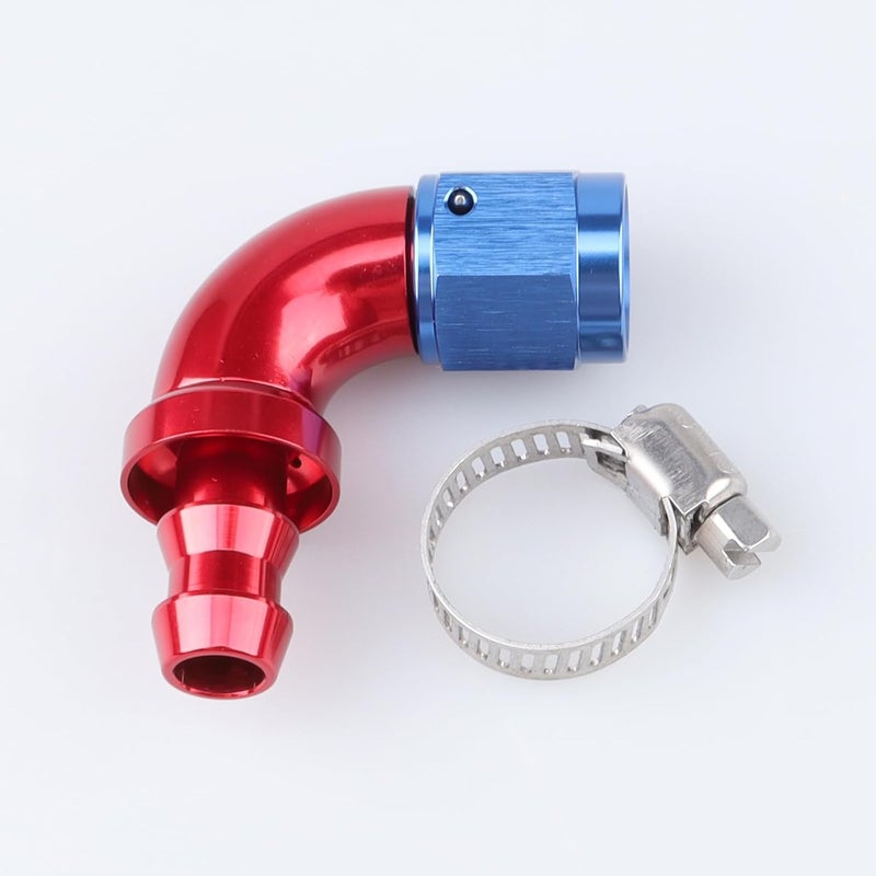AC PERFORMANCE 90 Degree -6 AN Swivel Female to barb 3/8" Push on Lock Hose End Full Flow Fitting Aluminum Red Blue - Image 3