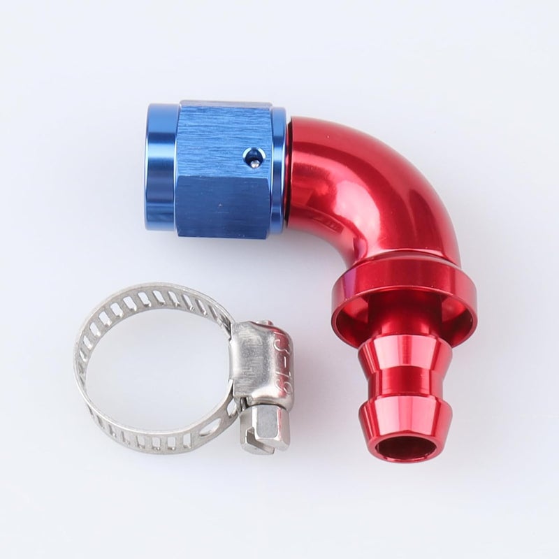 AC PERFORMANCE 90 Degree -6 AN Swivel Female to barb 3/8" Push on Lock Hose End Full Flow Fitting Aluminum Red Blue - Image 1
