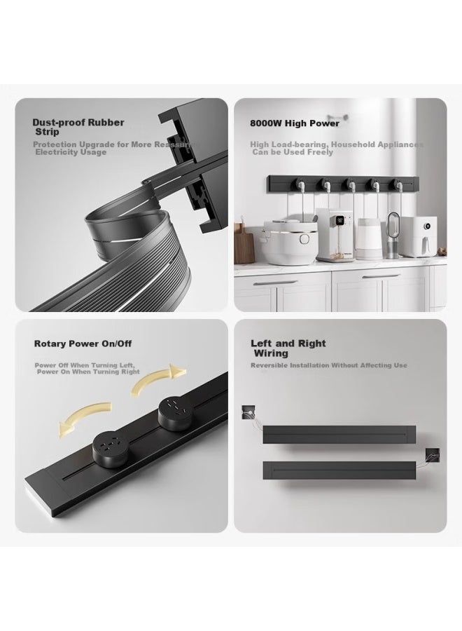 Oaks Aokesi Track Socket, Movable Sliding Rail Kitchen Track Socket, Slim Power Strip Switch Socket, Suitable For Xiaomi C6 Single-point Black, 40cm Track + Five-hole *3 - Image 2