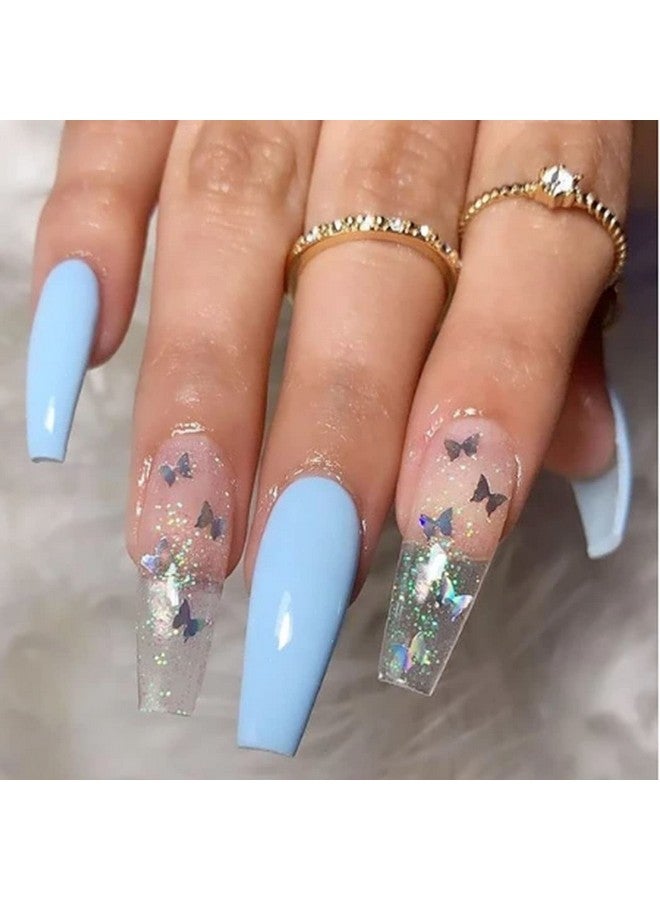 SIUSIO 96Pcs Colorful Acrylic Fake Nails Press On Colorful Full Cover Matte Top Coat Nail For Salons And Diy Covered Gel False Nails Art Tips Sets Medium Stiletto For Women And Girls（Skylike Blue） - Image 3