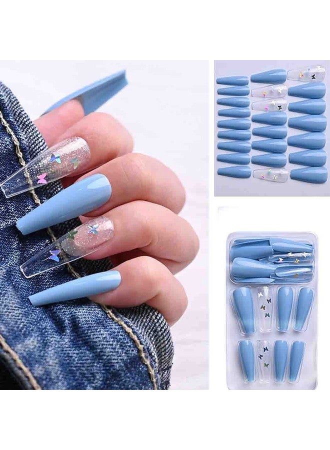 SIUSIO 96Pcs Colorful Acrylic Fake Nails Press On Colorful Full Cover Matte Top Coat Nail For Salons And Diy Covered Gel False Nails Art Tips Sets Medium Stiletto For Women And Girls（Skylike Blue） - Image 5