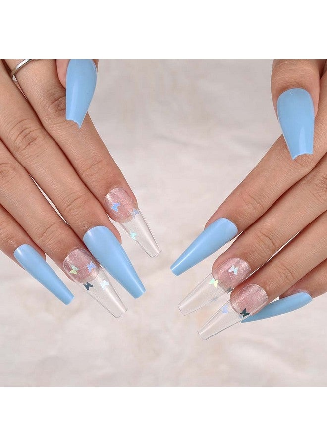SIUSIO 96Pcs Colorful Acrylic Fake Nails Press On Colorful Full Cover Matte Top Coat Nail For Salons And Diy Covered Gel False Nails Art Tips Sets Medium Stiletto For Women And Girls（Skylike Blue） - Image 4