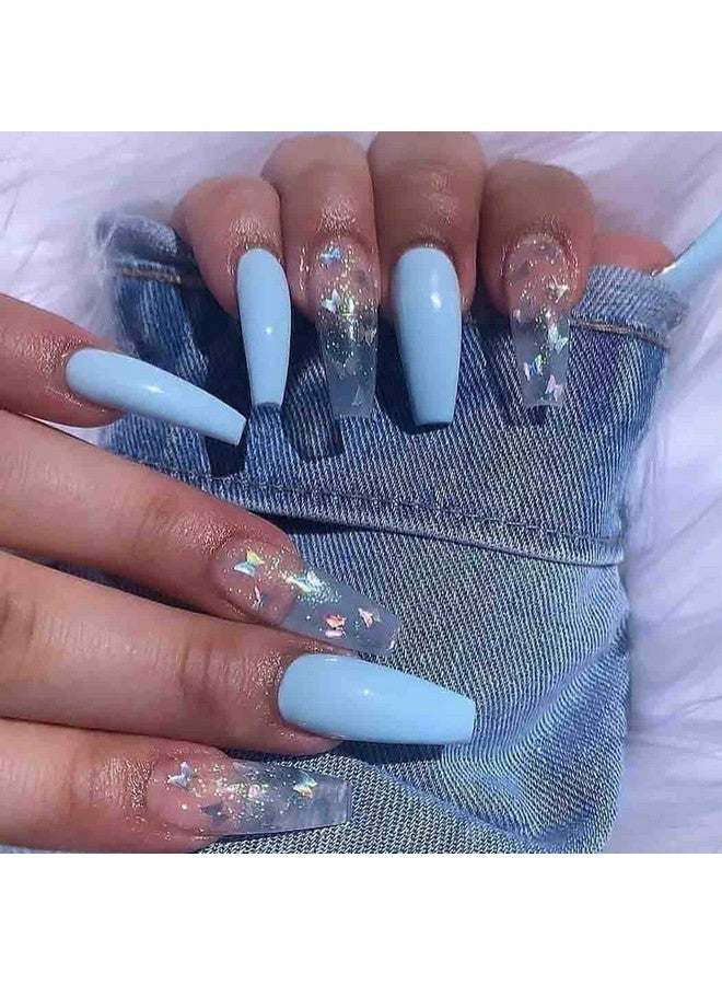 SIUSIO 96Pcs Colorful Acrylic Fake Nails Press On Colorful Full Cover Matte Top Coat Nail For Salons And Diy Covered Gel False Nails Art Tips Sets Medium Stiletto For Women And Girls（Skylike Blue） - Image 1