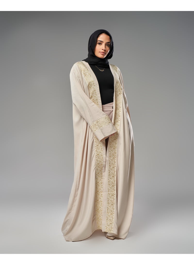 Lavezzi Abaya - | Elegant Embroidered Modest Cardigan for Women | Lightweight Kaftan, Flowy Fabric | Perfect for Special Occasions, Ramadan & Eid - Beige - Image 2