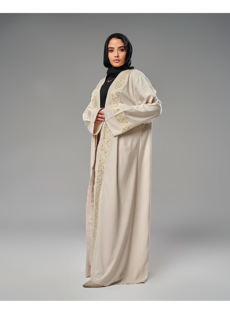 Lavezzi Abaya - | Elegant Embroidered Modest Cardigan for Women | Lightweight Kaftan, Flowy Fabric | Perfect for Special Occasions, Ramadan & Eid - Beige - Image 3