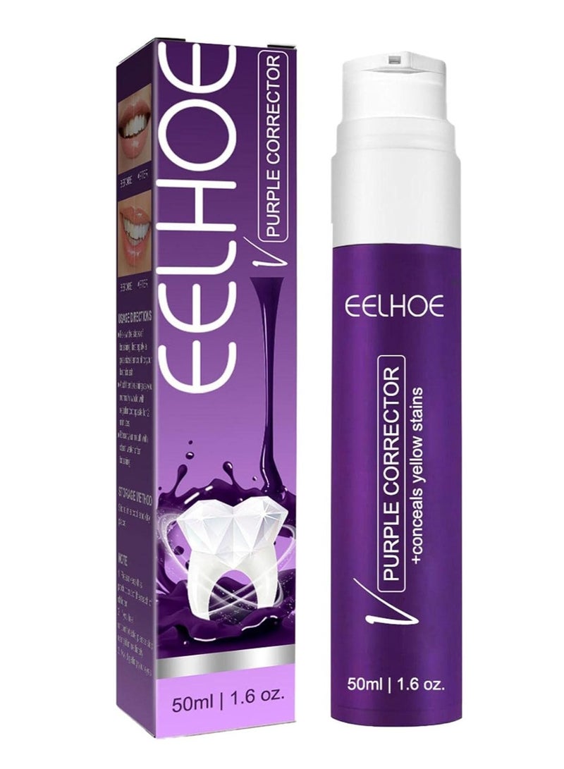 إيلهو مصحح أرجواني 50 مل، معجون أسنان لتبييض الأسنان، تنظيف الأسنان الصفراء، مصحح اللون وإزالة البقع بشكل فعال، العناية بصحة الفم - Image 1