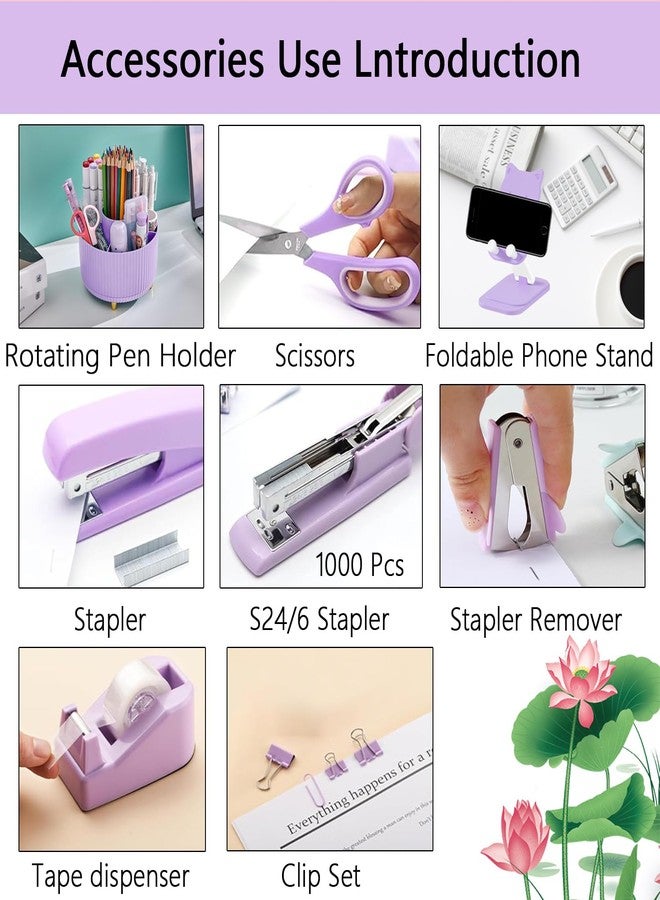 suniya Office Supplies,Desk Accessories,with Stapler, Tape Dispenser,Desk Organizer,Folding Phone Holder,Pen,Journal Notebook,Scissor,Staple Remover,Staples,Clear Tape,Sticky Notes,Paper Clips,Bookmark,Ect - Image 3