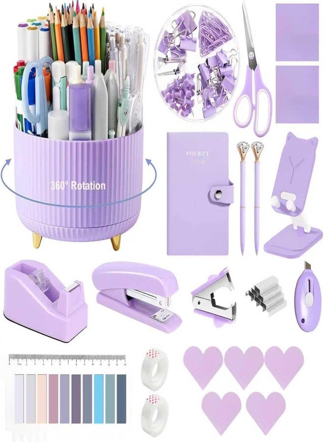suniya Office Supplies,Desk Accessories,with Stapler, Tape Dispenser,Desk Organizer,Folding Phone Holder,Pen,Journal Notebook,Scissor,Staple Remover,Staples,Clear Tape,Sticky Notes,Paper Clips,Bookmark,Ect - Image 1