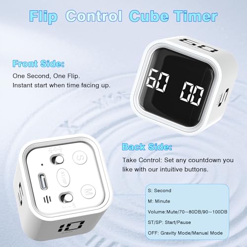 Wbacon Cube Pomodoro Timer, Smart Productivity Timer 5/10/30/60 Minutes & Custom Countdown, Pause & Resume, Adjustable & Silent Visual Timer, Portable Rotation Multi Desk Timer for Study Task Work Kitchen - Image 4
