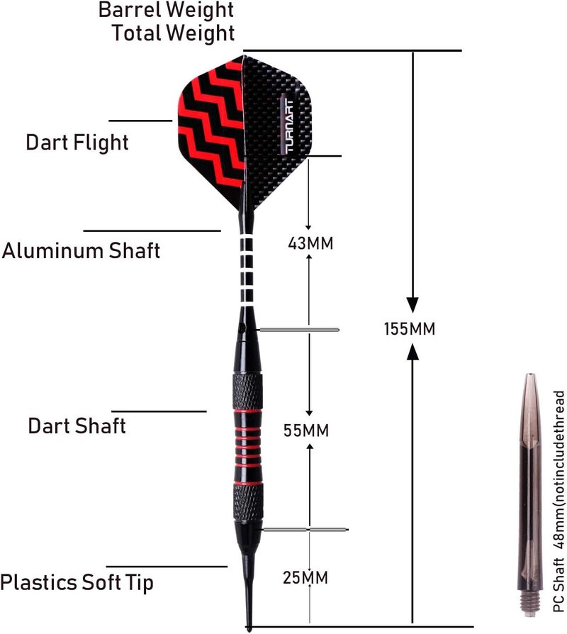 Turnart Darts Plastic Tip - Professional Soft Tip Darts Set for Electronic Dartboard 9 Pcs 18 Grams with 50 Extra Tips 9 Shafts 27 Flights Tool Kit Flight Protectors and Gift Darts Case - Image 5