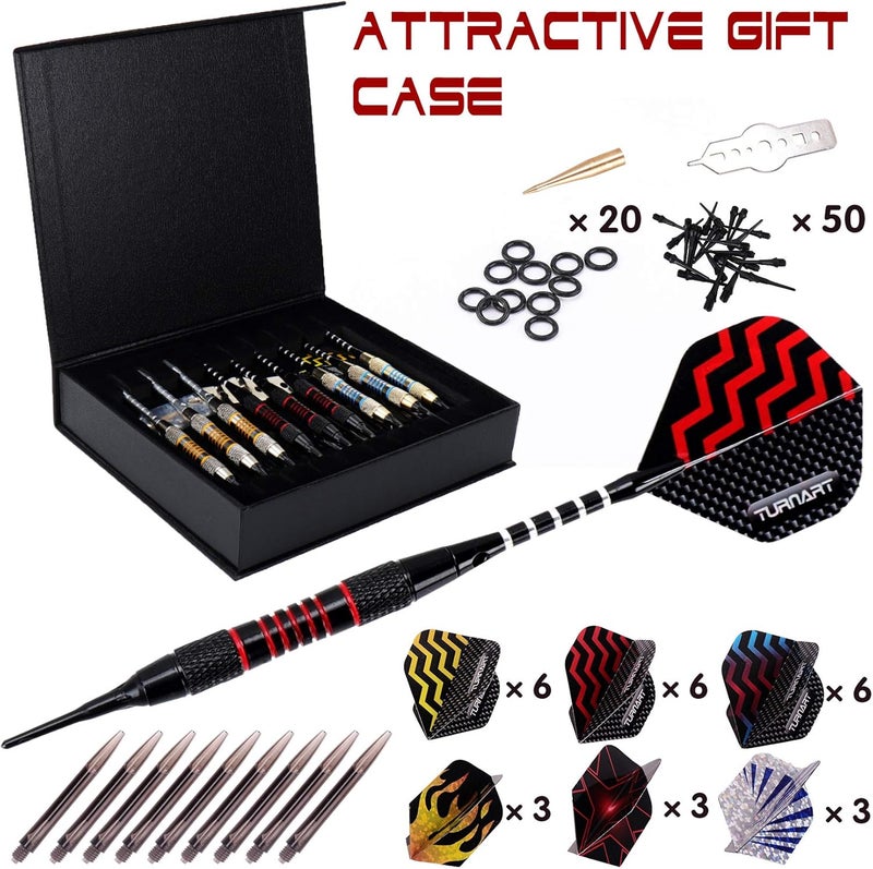 Turnart Darts Plastic Tip - Professional Soft Tip Darts Set for Electronic Dartboard 9 Pcs 18 Grams with 50 Extra Tips 9 Shafts 27 Flights Tool Kit Flight Protectors and Gift Darts Case - Image 2