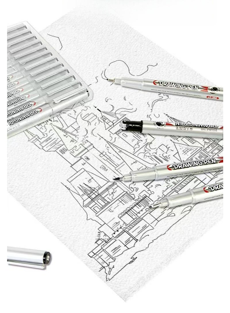 Leto C-Type Black Dual-Tip Pens (4-Pack) Curve, Fold, Dot, Dashed Line, Stroke, and Liner Pens - Image 4