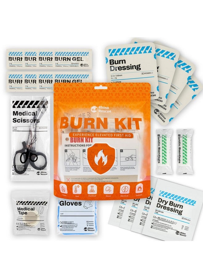 RHINO RESCUE RHINO RESCUE Burn Kit, 4pcs Burn Dressings 4x4”, 8pcs Burn Gel Packets 3.5g, 4pcs Burn Pads, First Aid Kit Cooling Soothing Cream Relief with Bandage, Nitrile Gloves, Scissors, Tape, HSA/FSA Eligible - Image 1