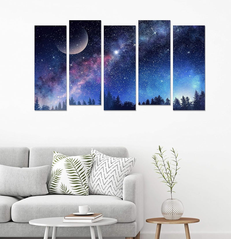 PAPER PLANE DESIGN Painting for Wall Decoration Space Galaxy View Picture Split Panels Art Decor Paintings for Living Room Bedroom Office Size 27 x 50 inches 5 Frame - Image 4