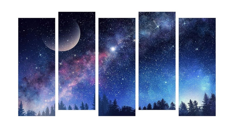 PAPER PLANE DESIGN Painting for Wall Decoration Space Galaxy View Picture Split Panels Art Decor Paintings for Living Room Bedroom Office Size 27 x 50 inches 5 Frame - Image 1