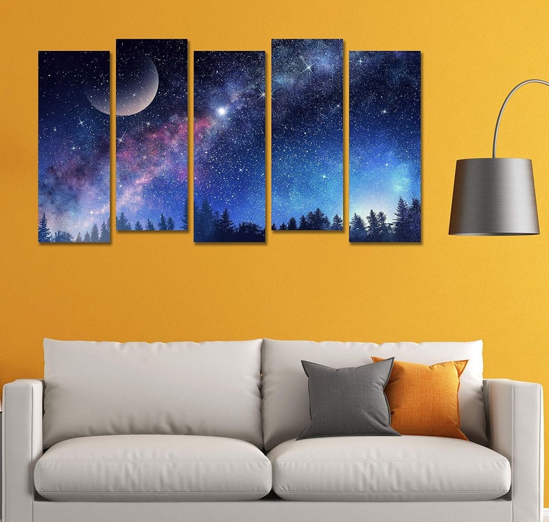 PAPER PLANE DESIGN Painting for Wall Decoration Space Galaxy View Picture Split Panels Art Decor Paintings for Living Room Bedroom Office Size 27 x 50 inches 5 Frame - Image 3