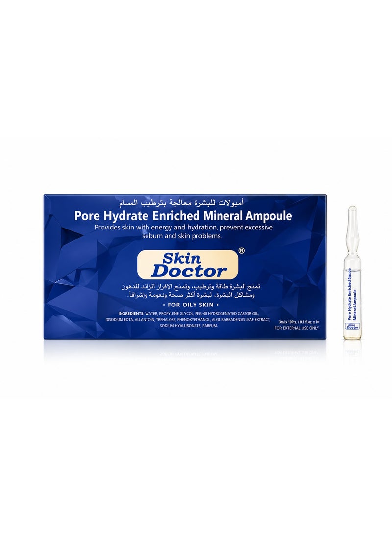 Skin Doctor Pore Hydrate Enriched Mineral Ampoule with Hyaluronate & Aloe Vera for Oily Skin, 10 x 3ml - Image 1