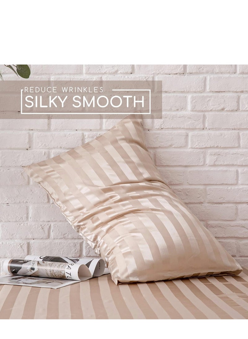 Silky Queen Bedding Set 4-Piece （Champagne Striped）  - Image 3