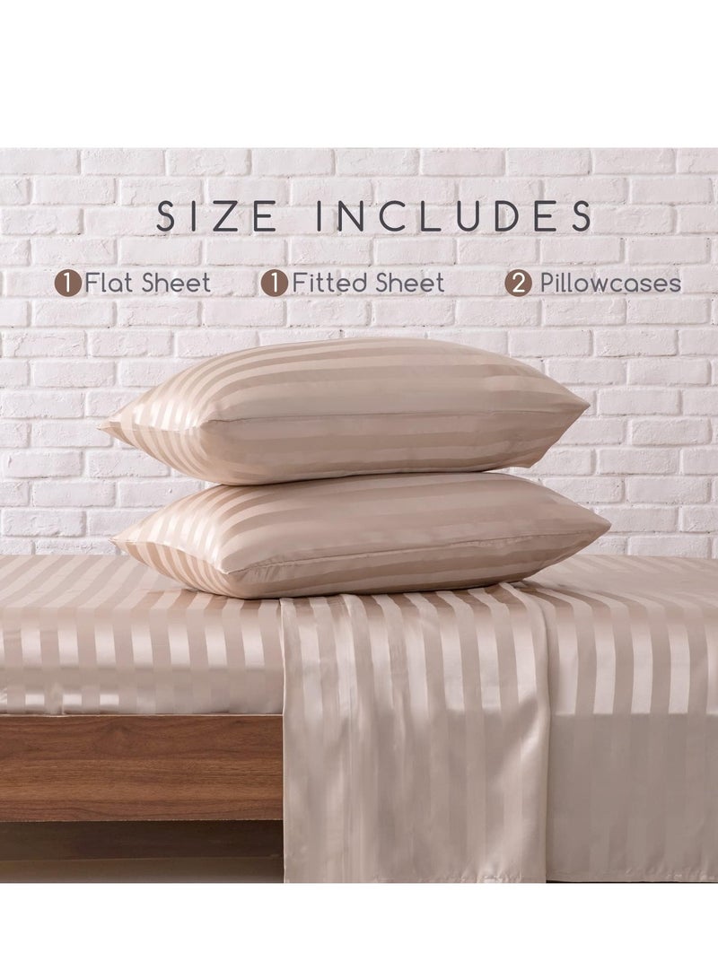 Silky Queen Bedding Set 4-Piece （Champagne Striped）  - Image 2